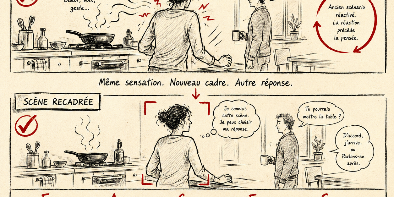 Affiche pédagogique sur la mémoire émotionnelle, la méthode F.A.C.E.S. et la consultation avec un psychologue à Paris.