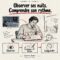 Affiche dessinée : un adulte remplit son agenda du sommeil au réveil. Trois étapes : observer, noter, comprendre.