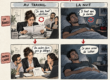 Une manager apprend à déléguer et un homme éveillé réduit la pression autour du sommeil, dans une affiche dessinée en quatre scènes.